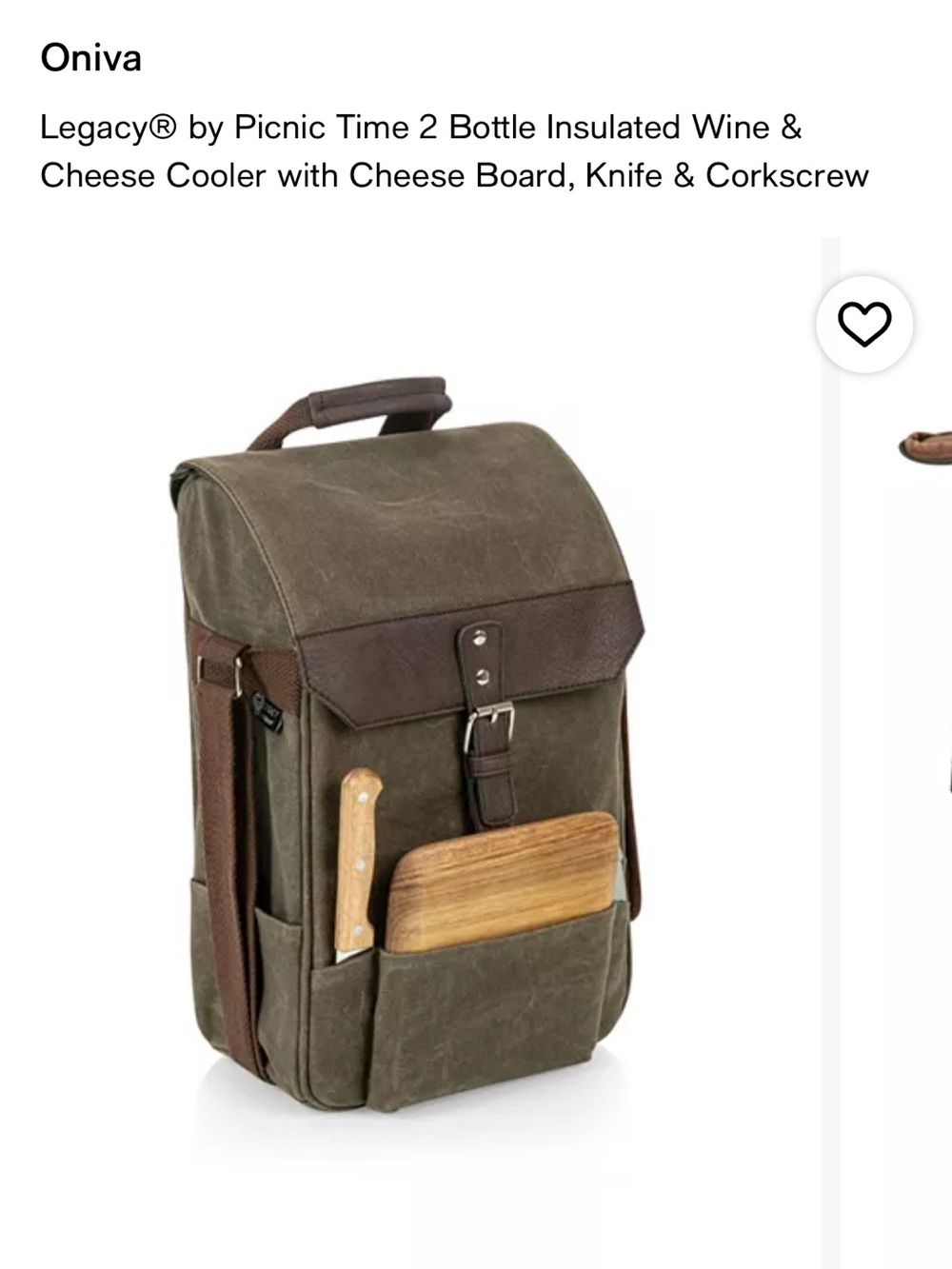 Legacy® Insulated Wine & Cheese Cooler Backpack in Olive with Brown Accents